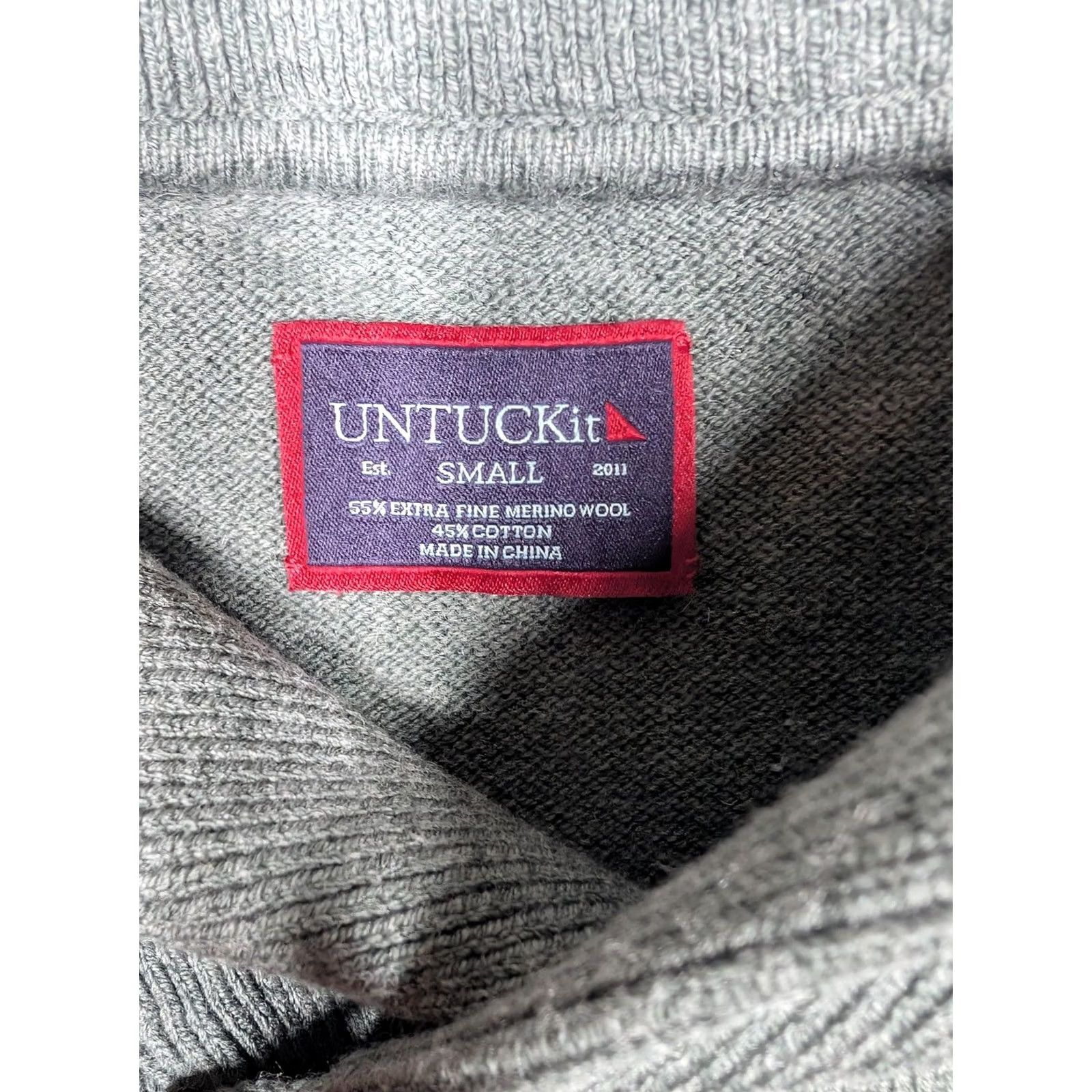UNTUCKit UNTUCKit Sweater Mens Small Gray Shawl Collar Merino Wool Cotton Pullover Size US S / EU 44-46 / 1 - 5 Thumbnail