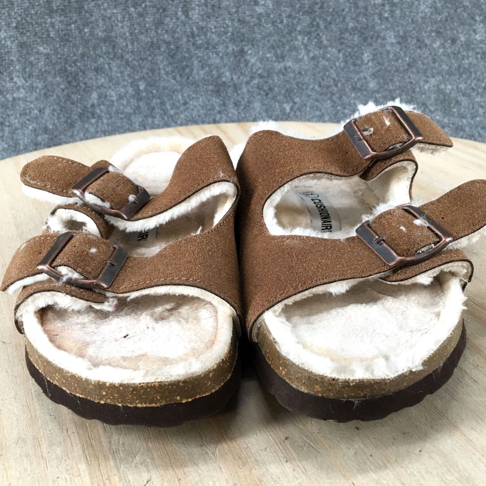 Vintage CUSHIONAIRE Slide Womens Brown Sandals Shearling Dual Buckle Strap Leather Size US 6 / IT 36 - 6 Thumbnail