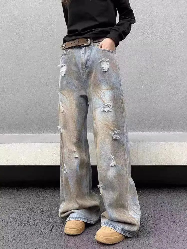 Japanese Brand Retro loose drape distressed jeans Size US 32 / EU 48 - 3 Thumbnail