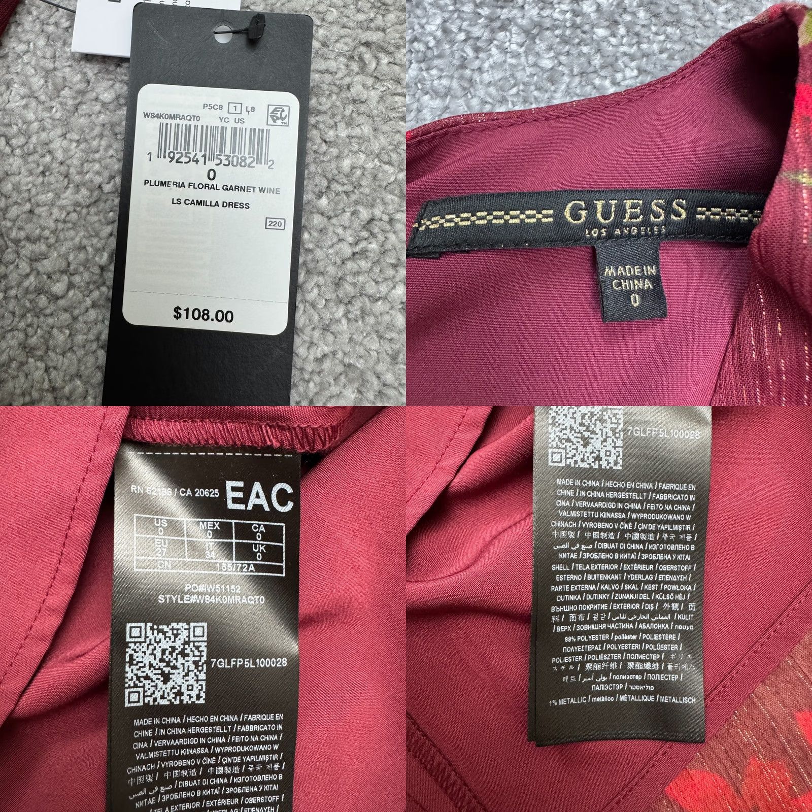 Guess GUESS Wrap Dress 0 Long Sleeve Floral Red V-Neck Knee Length NWT Size XS / US 0-2 / IT 36-38 - 8 Thumbnail
