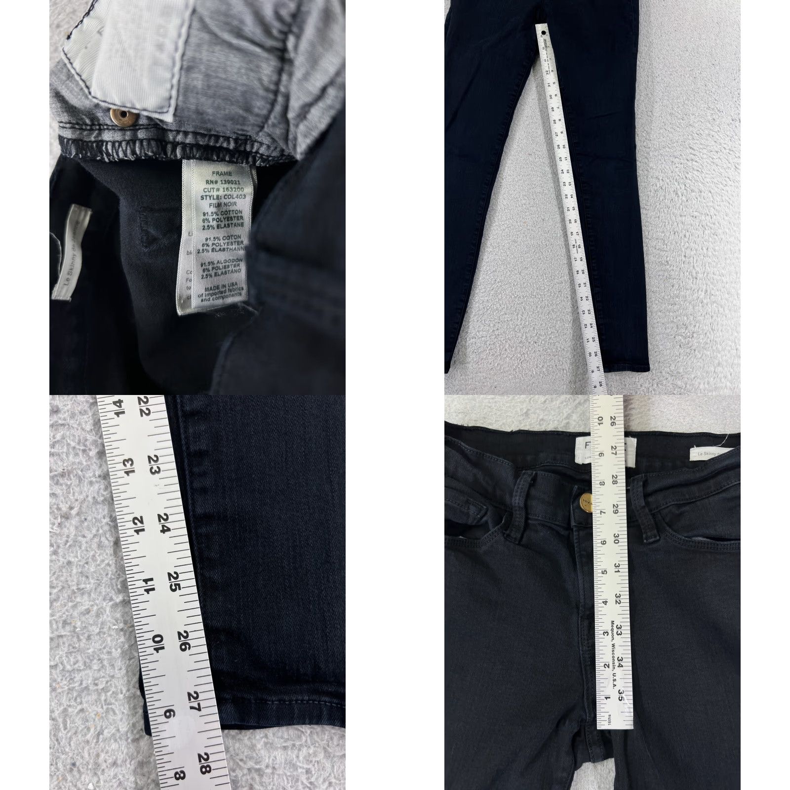 Frame FRAME Le Skinny De Jeanne Jeans Womens 26 Black Denim Pants 5-Pocket Regular Rise Low Crop Distressed Stretch Cotton Blend 27 Inseam Jeans Size 26" / US 2 / IT 38 - 8 Thumbnail