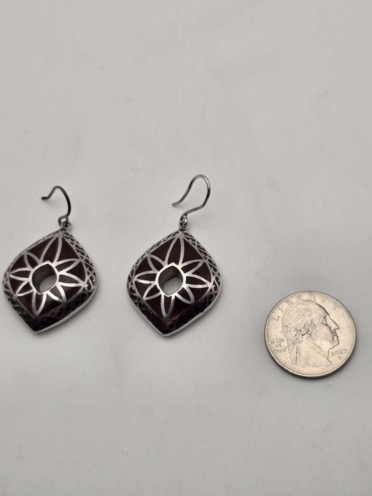 Other Vintage Sterling Silver Inlay Earrings Geometric Floral Size ONE SIZE - 3 Thumbnail