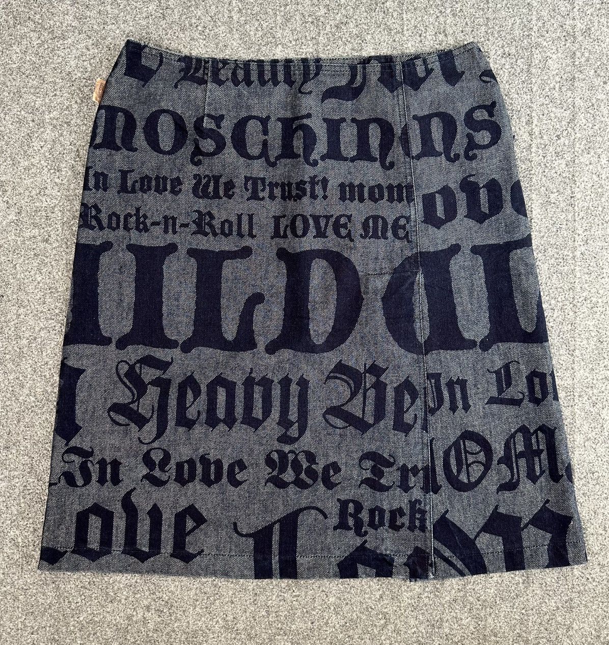 Moschino Moschino - Old English Gothic Script Denim Midi-Skirt - Navy Size 30" / US 8 / IT 44 - 1 Thumbnail