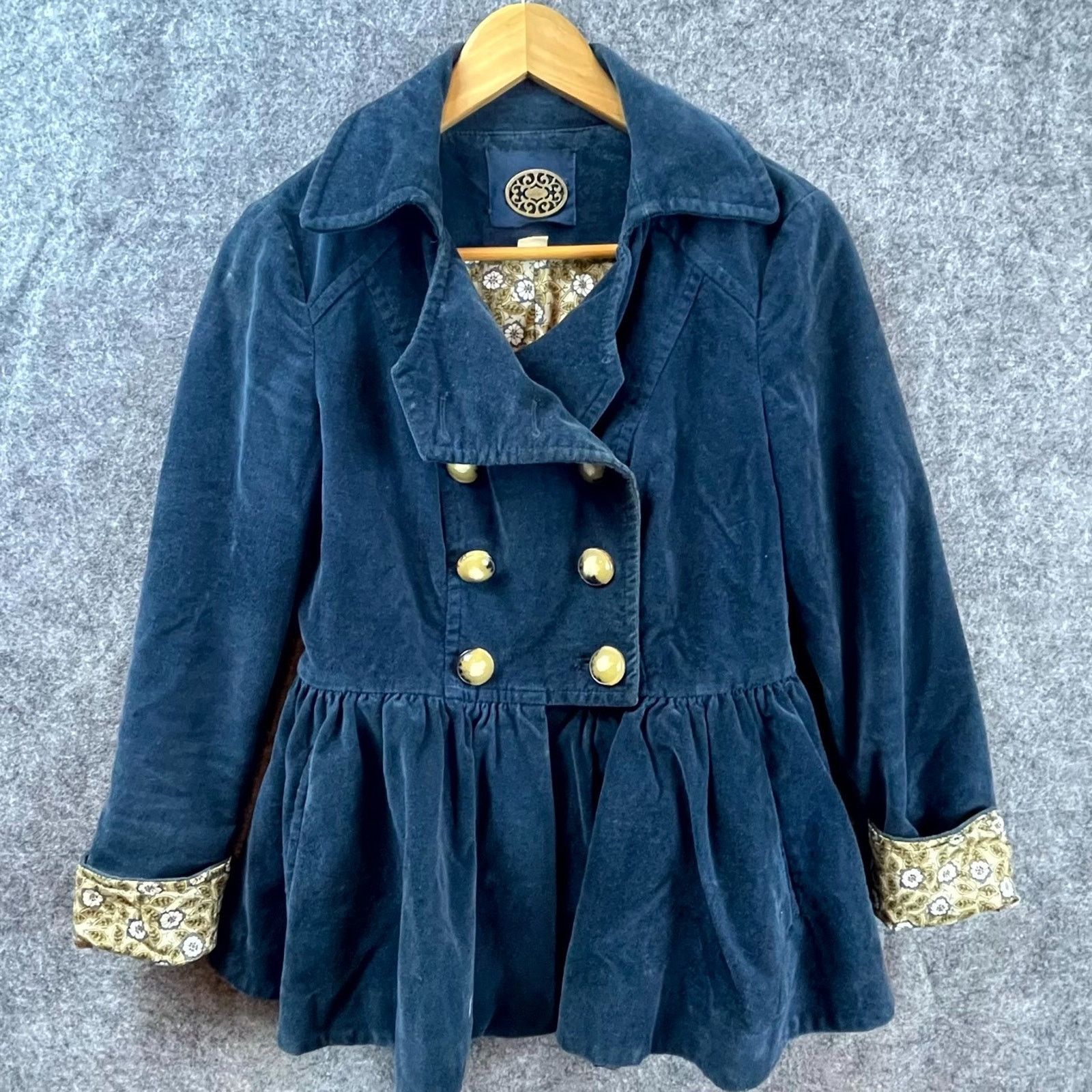 Anthropologie Anthropologie Idra Jacket 2 Blue Velvet Corduroy Peplum Size XS / US 0-2 / IT 36-38 - 1 Thumbnail