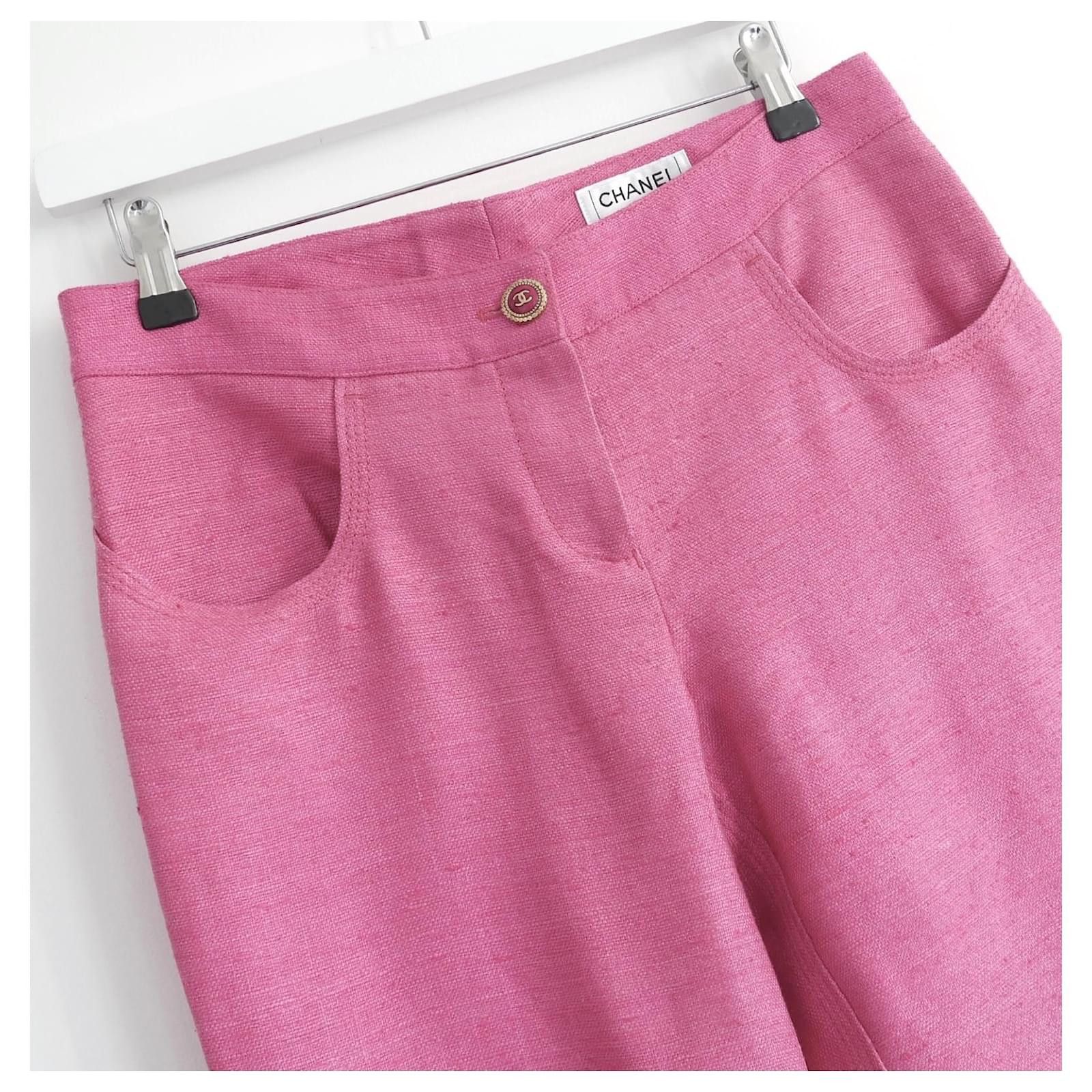 Chanel Chanel Spring 2007 Pink Slubbed Silk Flared Trousers Size 27" / US 4 / IT 40 - 2 Thumbnail