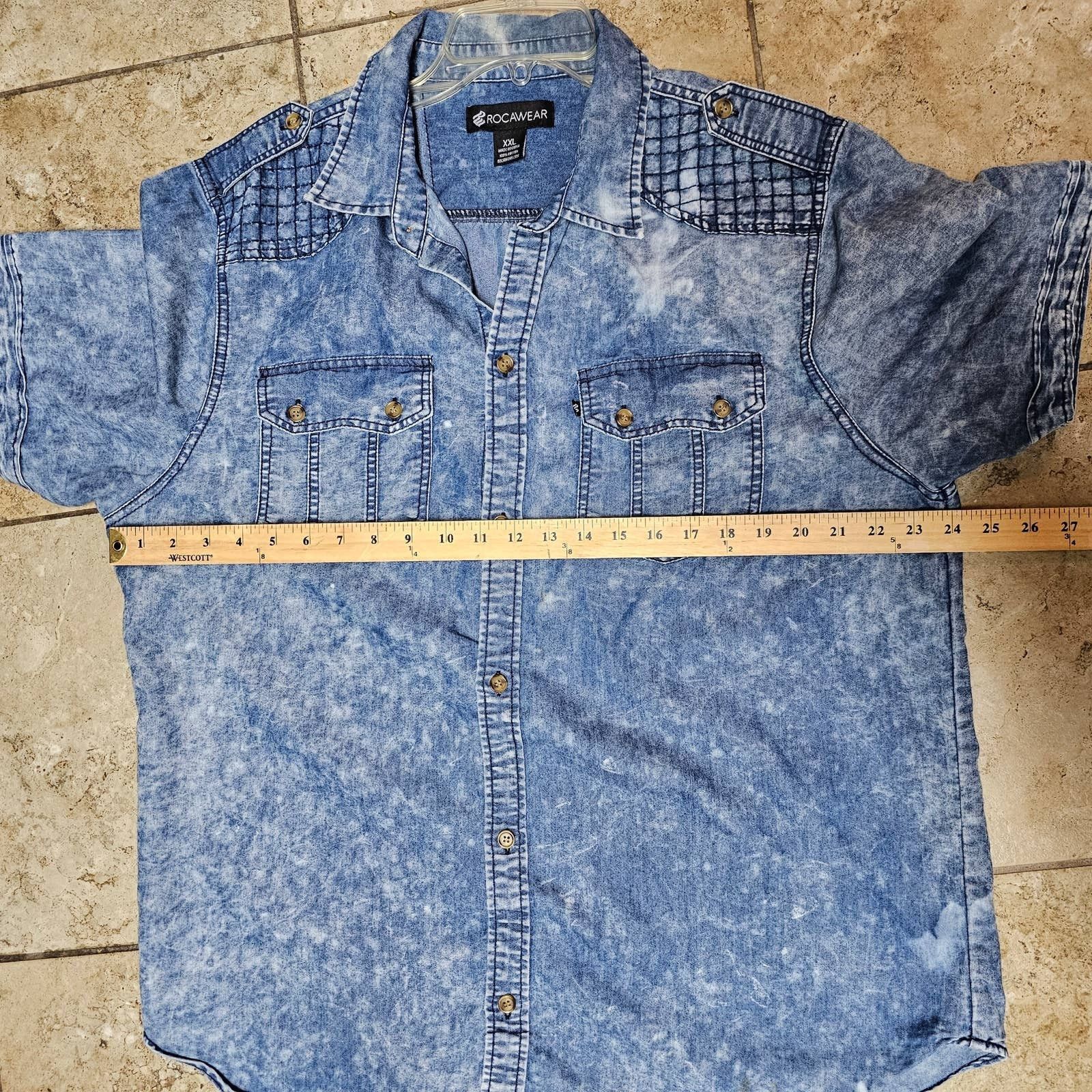 Rocawear Rocawear Denim Bleach Out Short Sleeve Cotton Shirt Size XXL Size US XXL / EU 58 / 5 - 5 Thumbnail