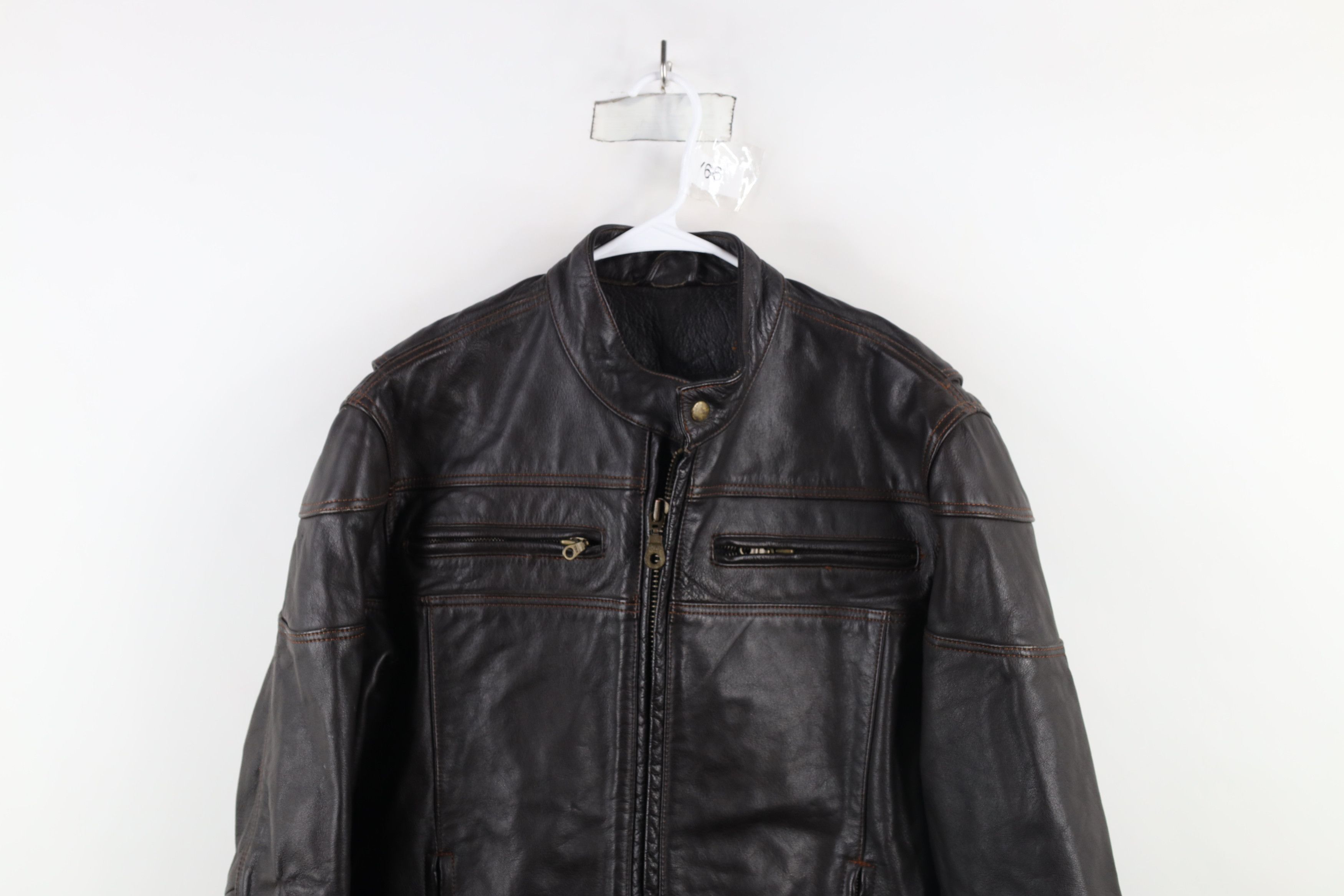 Vintage Vintage 90s Streetwear Italian Leather Racer Jacket Brown Size US L / EU 52-54 / 3 - 2 Thumbnail