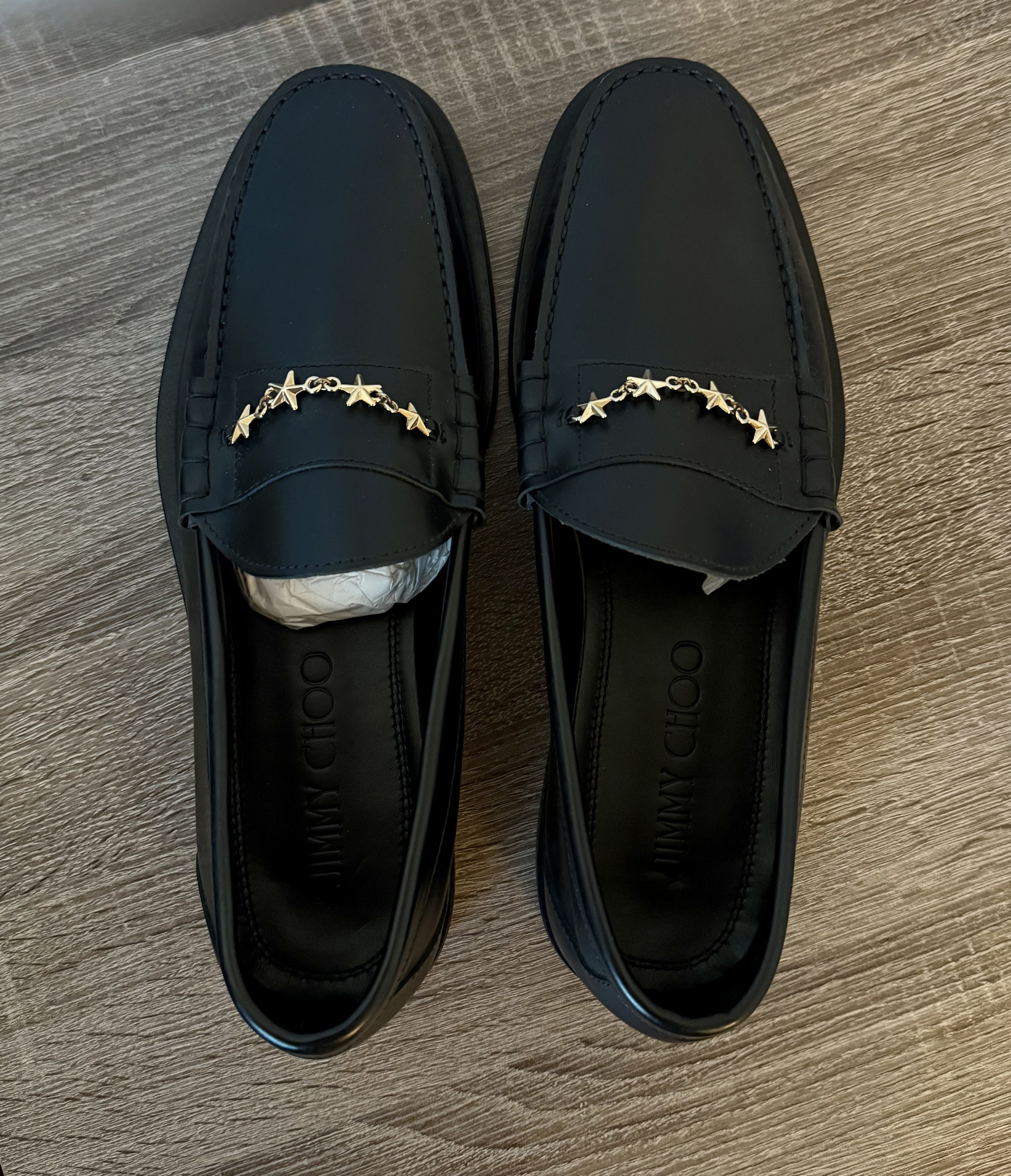 Jimmy Choo Jimmy Choo Mocca Gold Tone Star Chain Loafers Black Leather Size US 11.5 / IT 41.5 - 3 Thumbnail