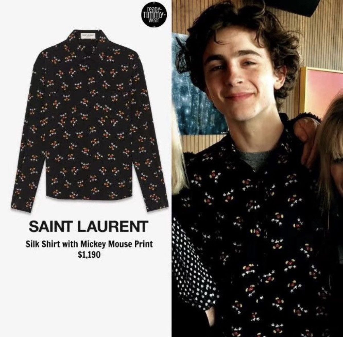 Saint Laurent Paris SS19 Saint Laurent Mickey Mouse silk black logo shirt 39 M Size US M / EU 48-50 / 2 - 2 Thumbnail
