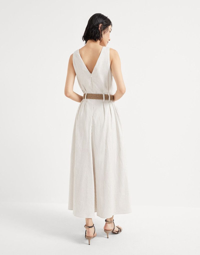 Brunello Cucinelli o1la1rc1a0326 Comfort Stripe Twill Belted Dress in Chalk Size XL / US 12-14 / IT 48-50 - 2 Thumbnail