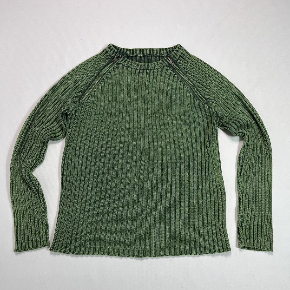 Japanese Brand Crazy Y2K Vintage Green Knit Washed Faded Opium Trans Techno Size US M / EU 48-50 / 2 - 9 Thumbnail