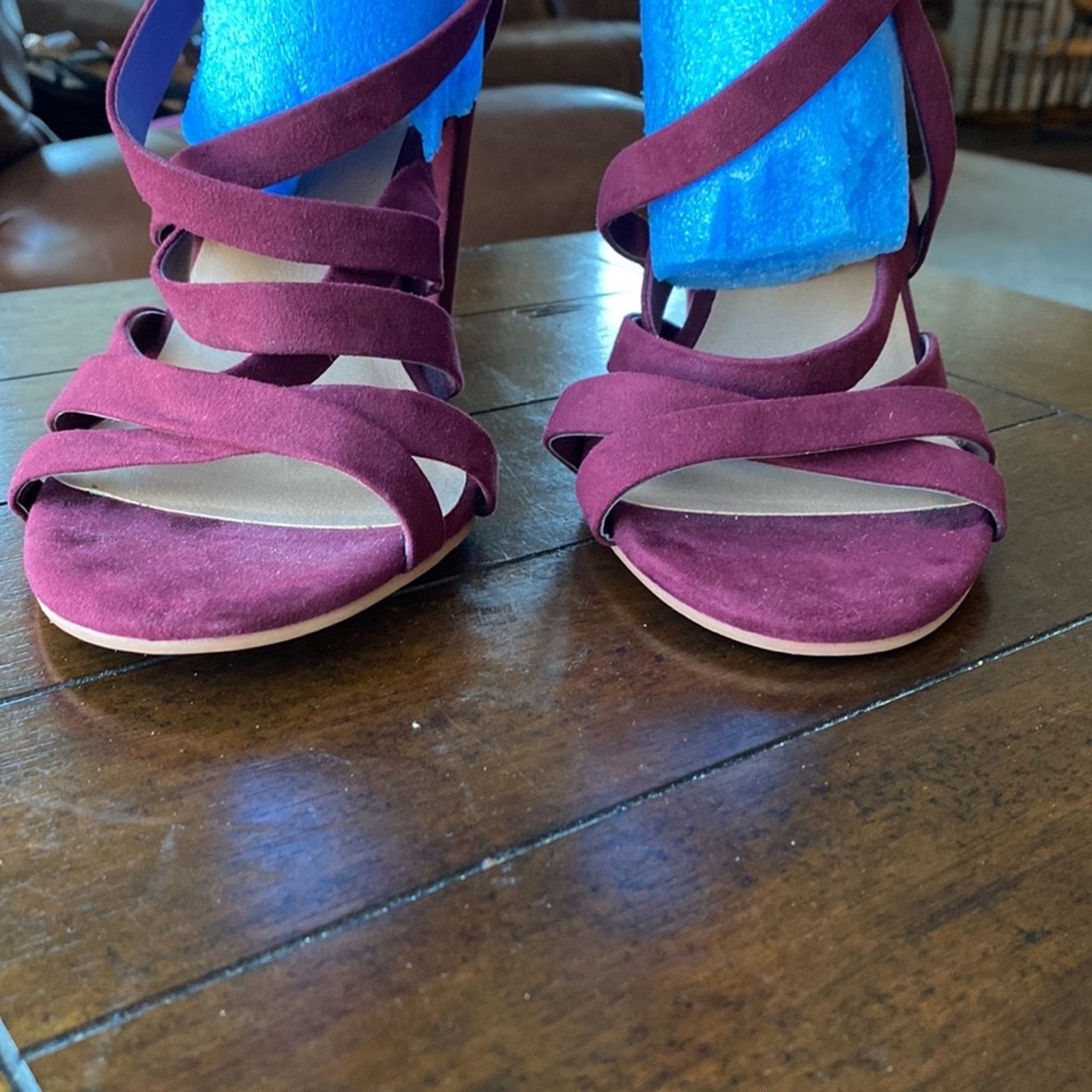 Other Torrid maroon strappy heels faux suede chunky heel sz 10.5W Size US 10.5 / IT 40.5 - 5 Thumbnail