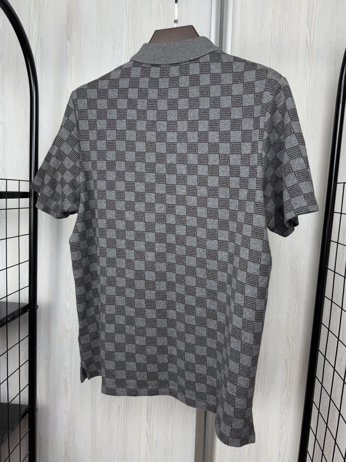 Sandro Sandro Grey Check Print Cotton Pique Polo T-Shirt L-XL Size US XL / EU 56 / 4 - 8 Thumbnail