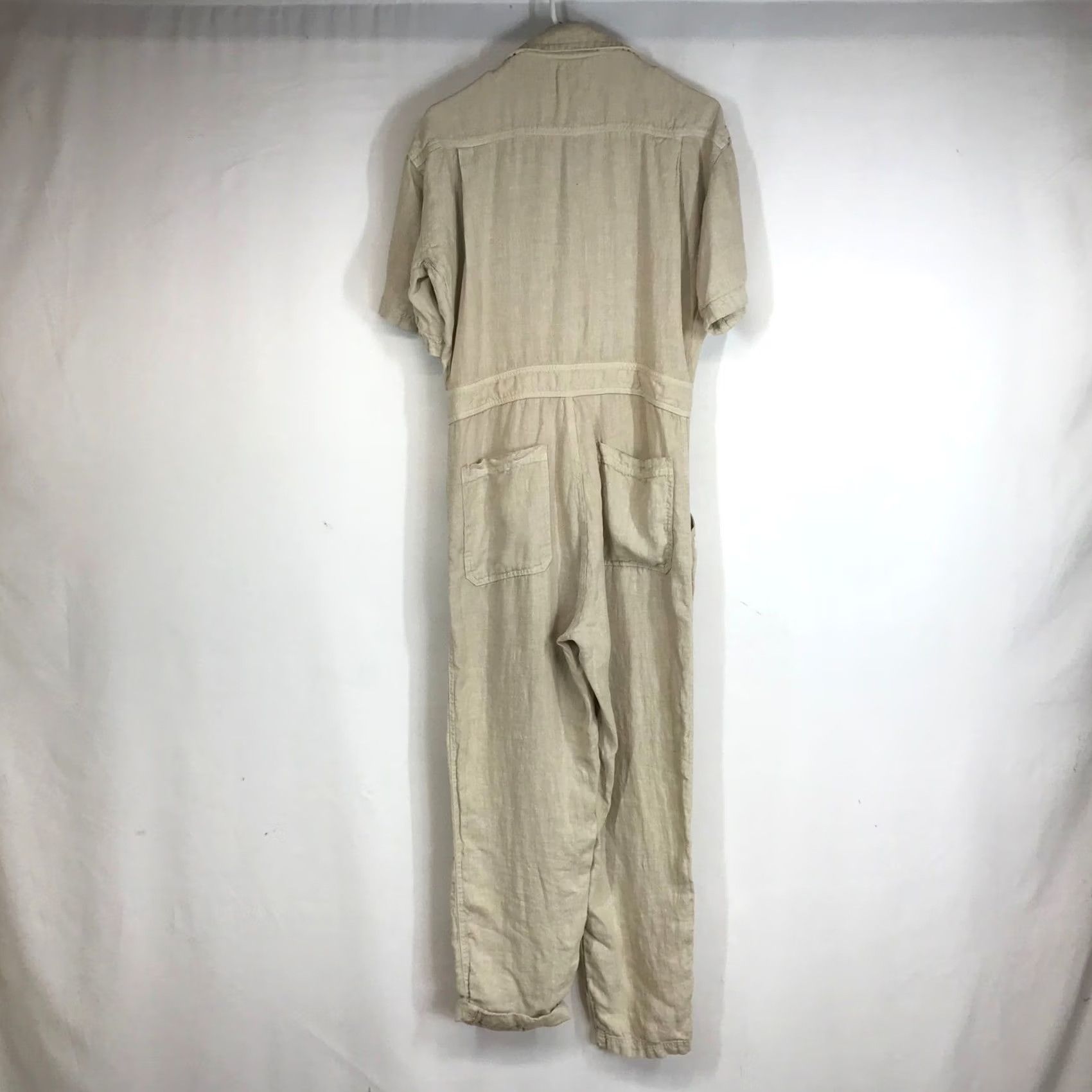Vintage MATE The Linen Utility Jumpsuit Short Sleeve Button Front Beige XS Size 26" / US 2 / IT 38 - 4 Thumbnail