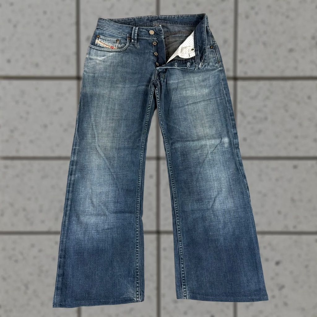 Diesel Jeans Mens 29x26 Levan Straight Blue Denim Button Fly Distressed Italy, Men's