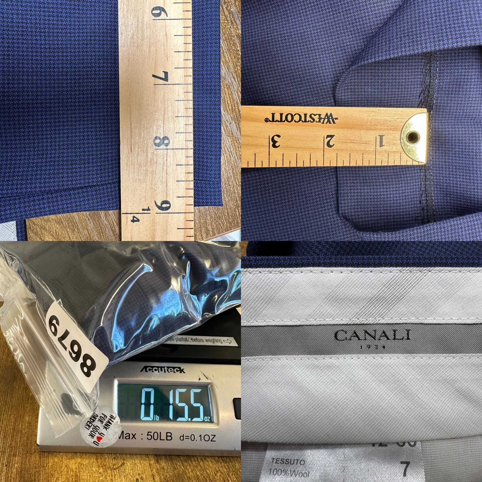 Canali Canali Pants Mens 40 Blue Houndstooth Dress Pants Flat Front Tailored Trousers Size US 40 / EU 56 - 8 Thumbnail