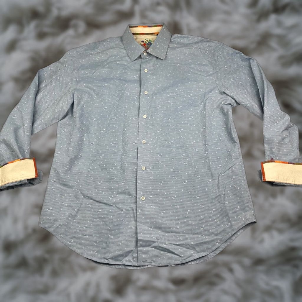 Robert Graham Robert Graham Button-Up Shirt XL 100% Cotton Blue Stripe Floral Flip Cuff Mens Long Sleeve Shirt Size US XL / EU 56 / 4 - 1 Thumbnail