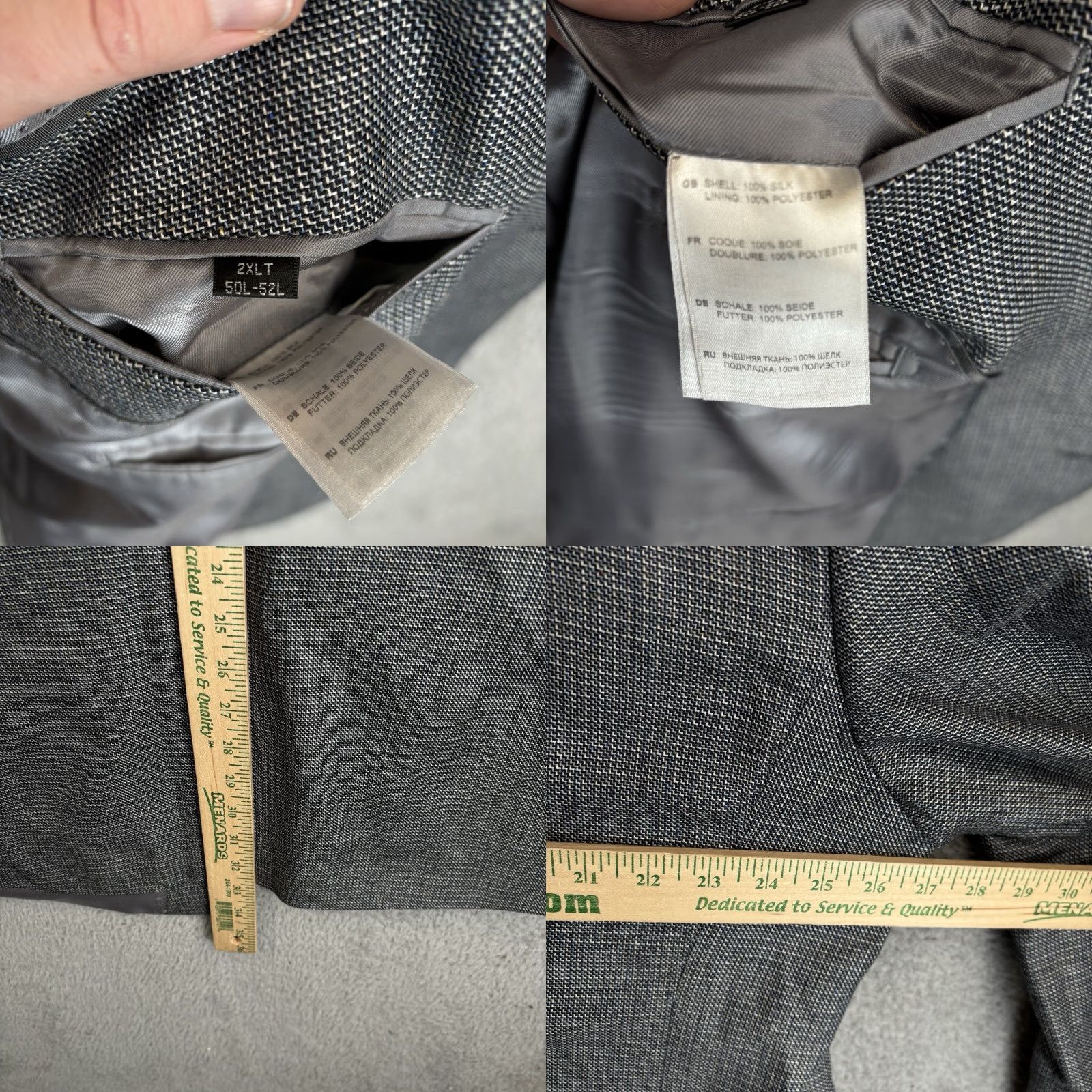 Vintage VINTAGE Haines & Bonner Blazer Men 2XLT 50L-52L Gray Silk Tweed Notch Lapel Double-Vented Long Geometric London 100% Silk Sport Coat Blazer Mens Size 50R - 9 Thumbnail