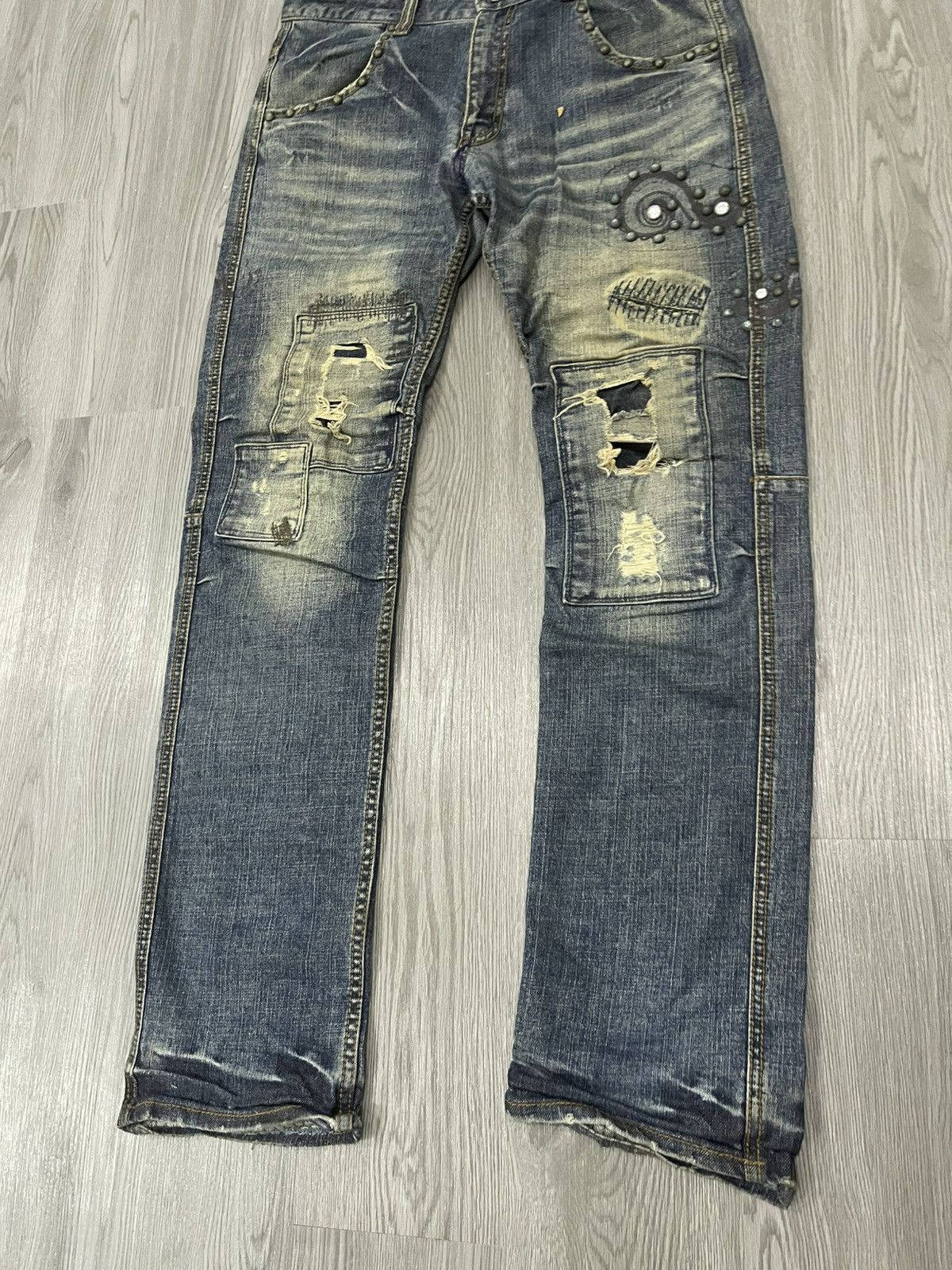 Global Work × Japanese Brand Boro studded Distressed Global Work denim Size US 33 - 4 Thumbnail