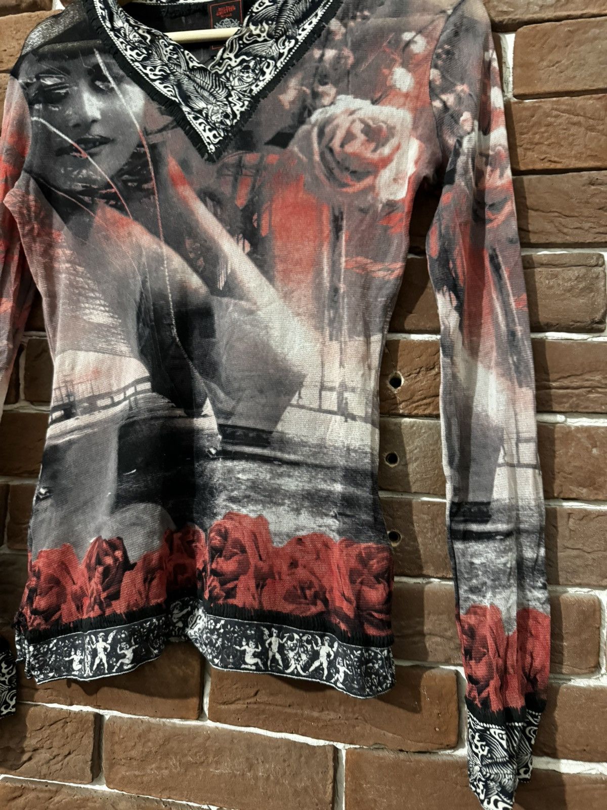 Jean Paul Gaultier Vintage 90s Jean Paul Gaultier Roses Portrait Mesh LS TOP JP Size L / US 10 / IT 46 - 5 Thumbnail