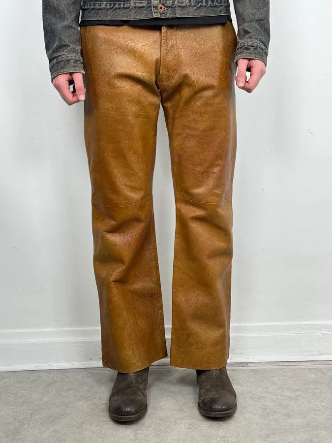 Emporio Armani 1990s Emporio Armani Cognac Silk-Lined Leather Pants Size US 32 / EU 48 - 2 Thumbnail