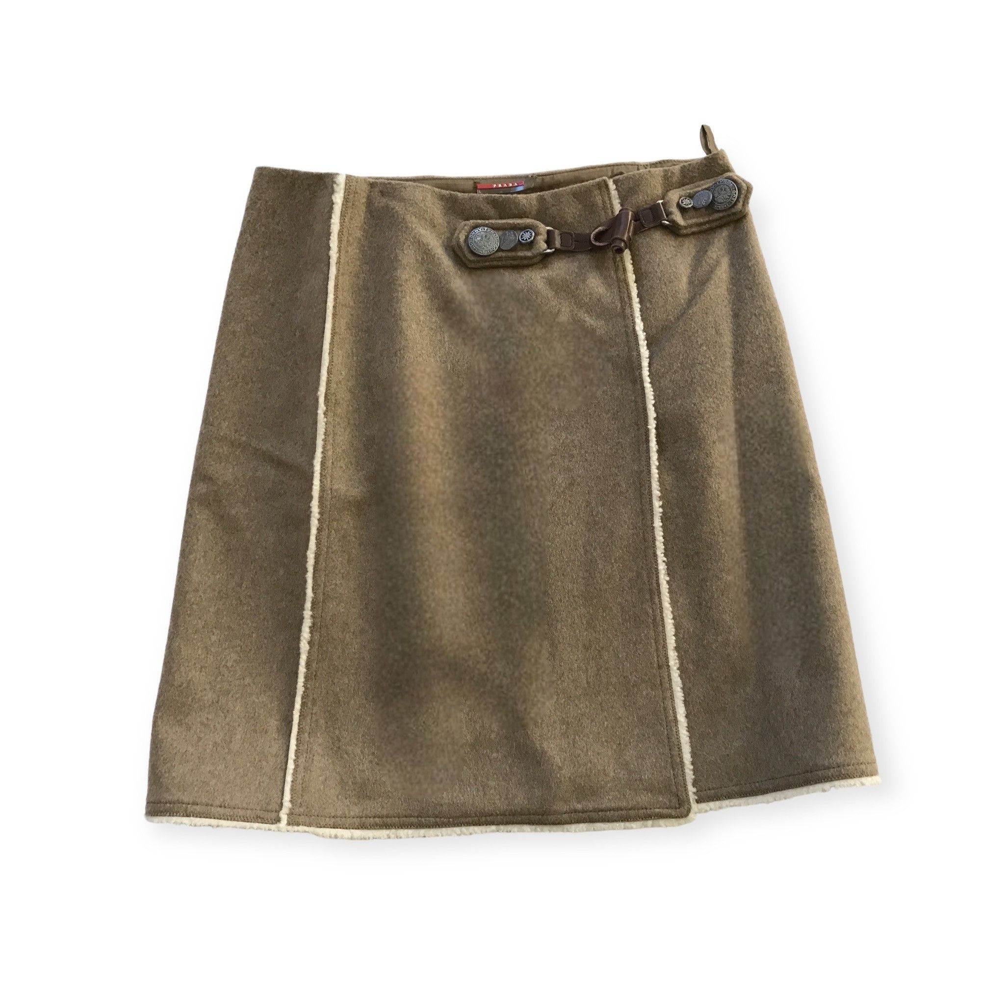 Prada Prada FW2006 Wool Wrap Skirt with Shearling Trim/Toggle Size 30" / US 8 / IT 44 - 1 Thumbnail