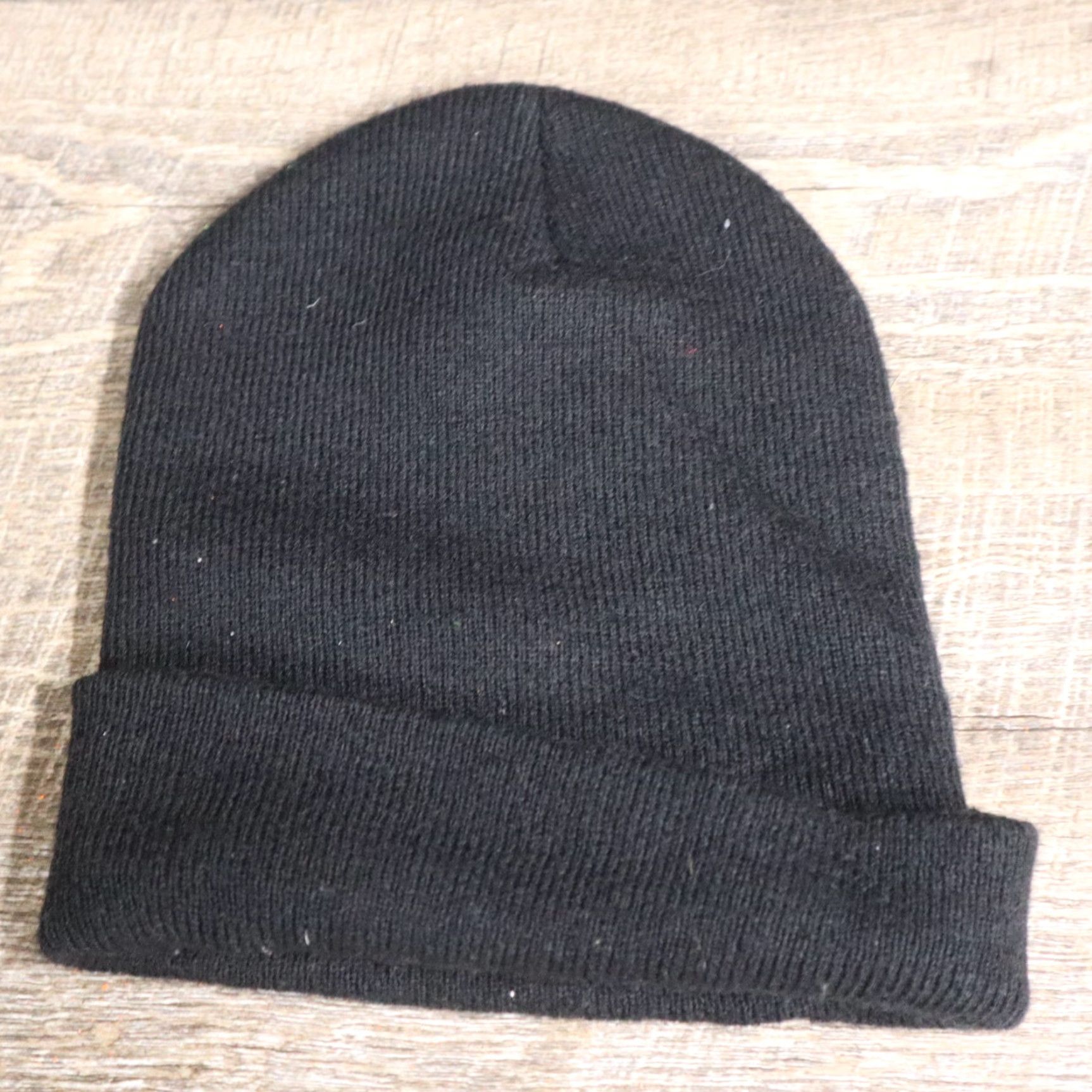 Vintage Vintage Unisex Black Knit Beanie Winter Hat - Cuffed Striped Acrylic Cap Adult Size Size ONE SIZE - 3 Thumbnail