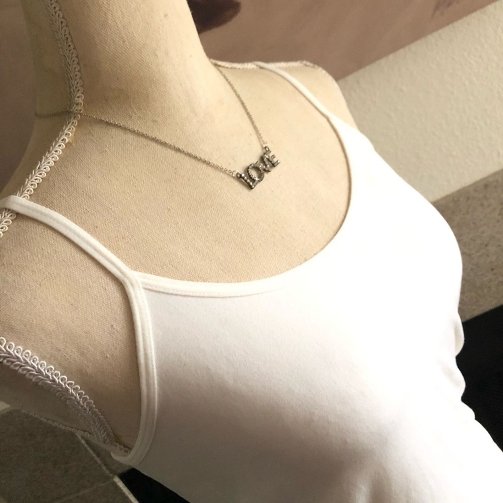 Vintage Vintage 70s clear rhinestone “LOVE” silver chain necklace Size ONE SIZE - 2 Thumbnail