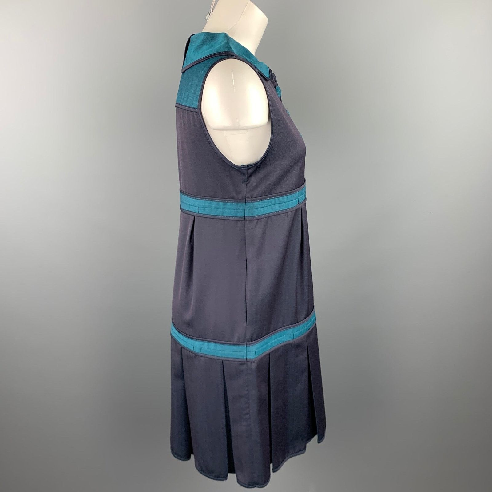 Marc by Marc Jacobs Size 6 Navy Teal Wool Corduroy Pleated Dress Size M / US 6-8 / IT 42-44 - 3 Thumbnail