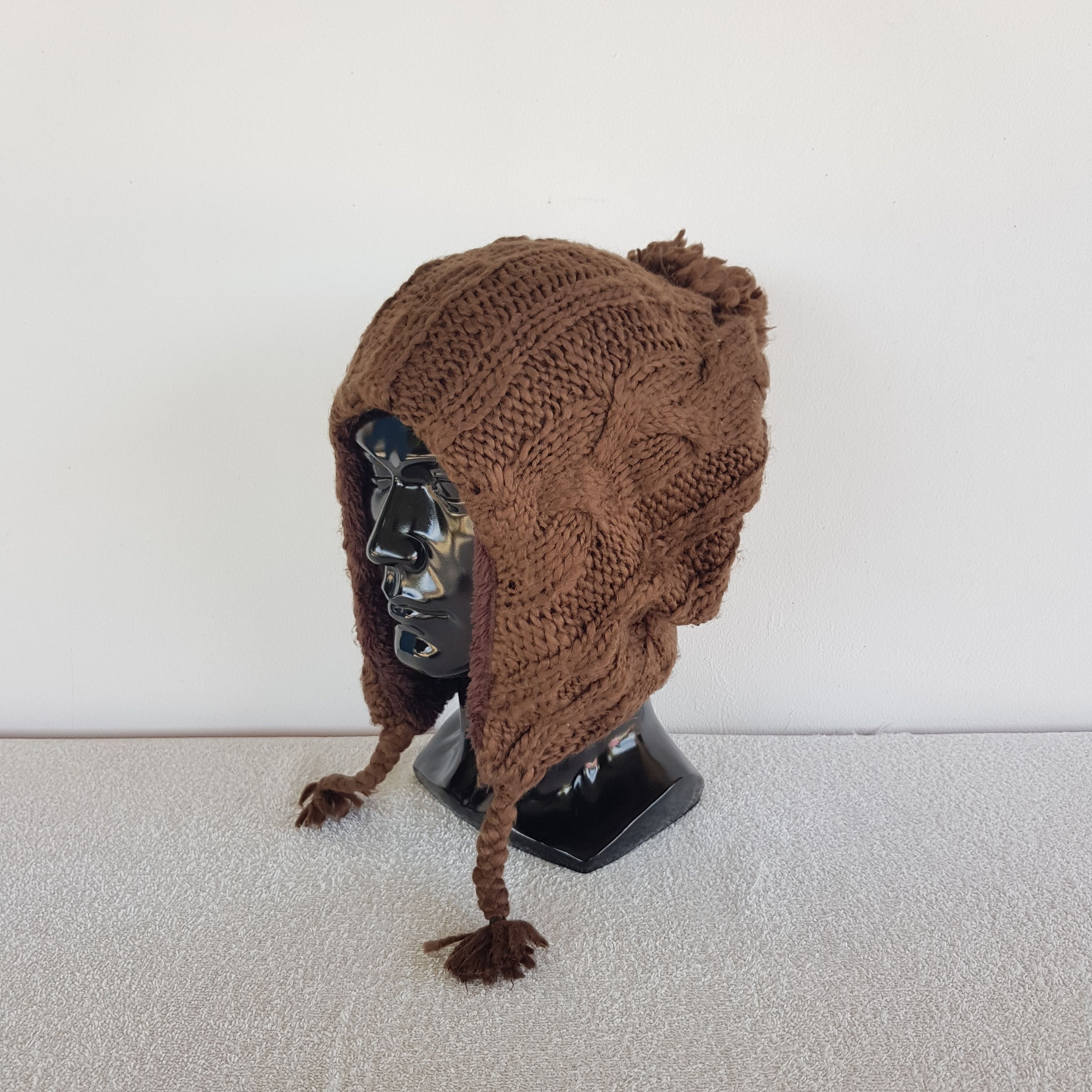 Vintage Cable Knit Earflap Beanie Fleece Fur Snow Caps Hats