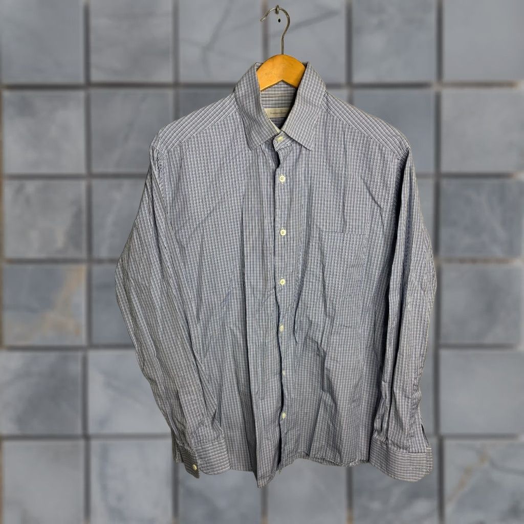 Ermenegildo Zegna Ermenegildo Zegna Dress Shirt Mens L Plaid Button-Up Blue Multicolor 5962 Size 42R - 1 Thumbnail
