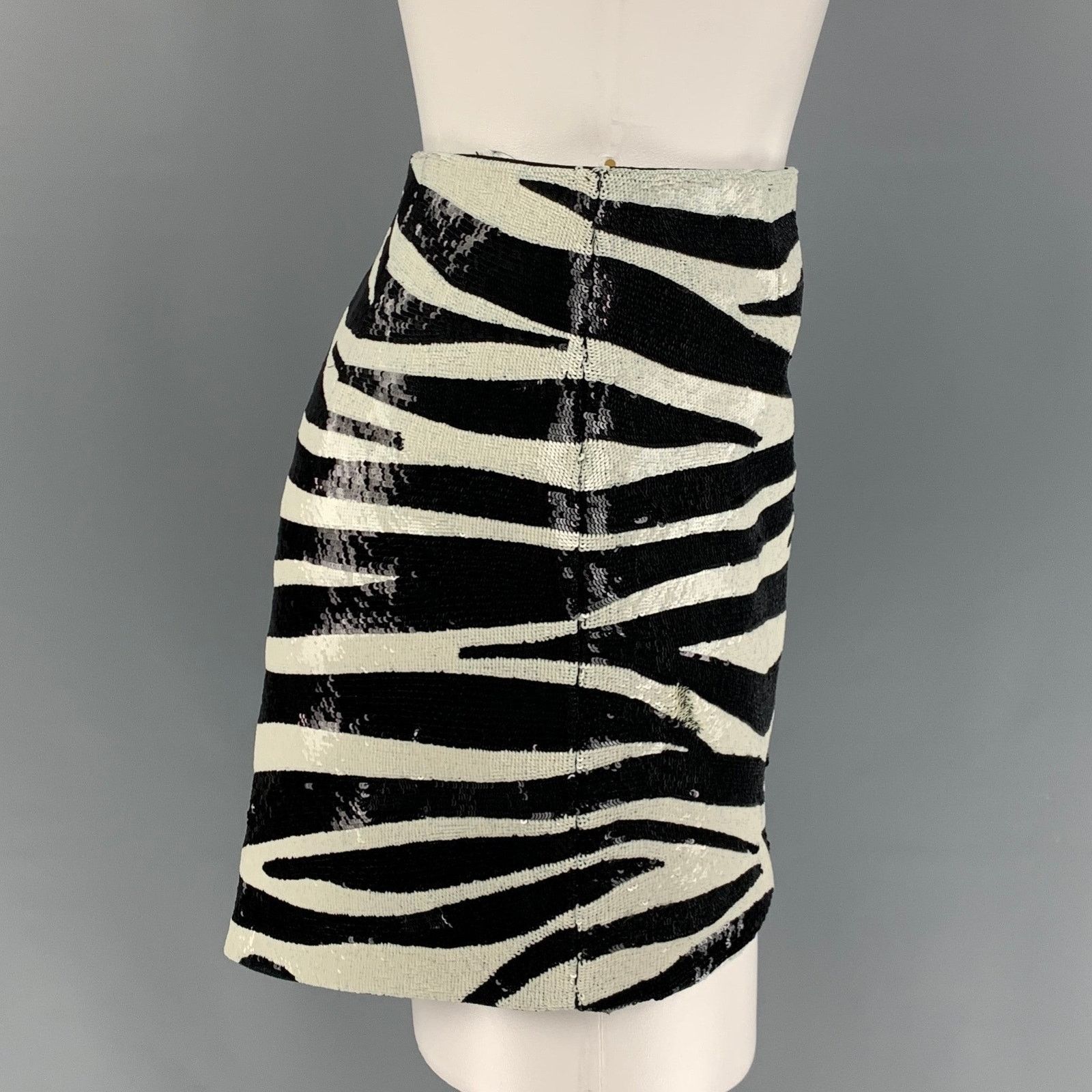 Saint Laurent Paris SAINT LAURENT Size 2 Zebra Stripe Sequined Mini Skirt Size 26" / US 2 / IT 38 - 2 Thumbnail