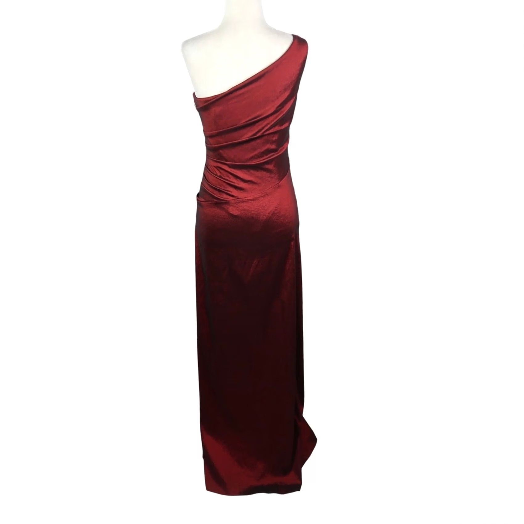 Adrianna Papell VINTAGE Hailey Adrianna Papell Gown Size 4 Burgundy Shiny Taffeta One Shoulder Y2K Size S / US 4 / IT 40 - 5 Thumbnail