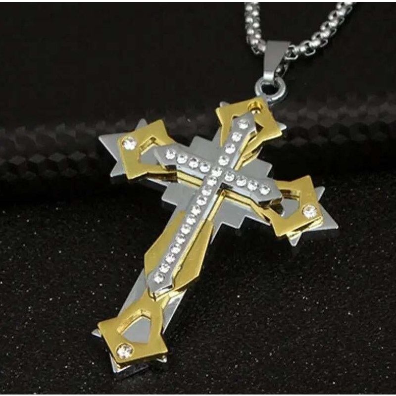 Other Titanium Punk Cross Necklace • CZ Pendant • GOLD Anodized Size ONE SIZE - 2 Thumbnail