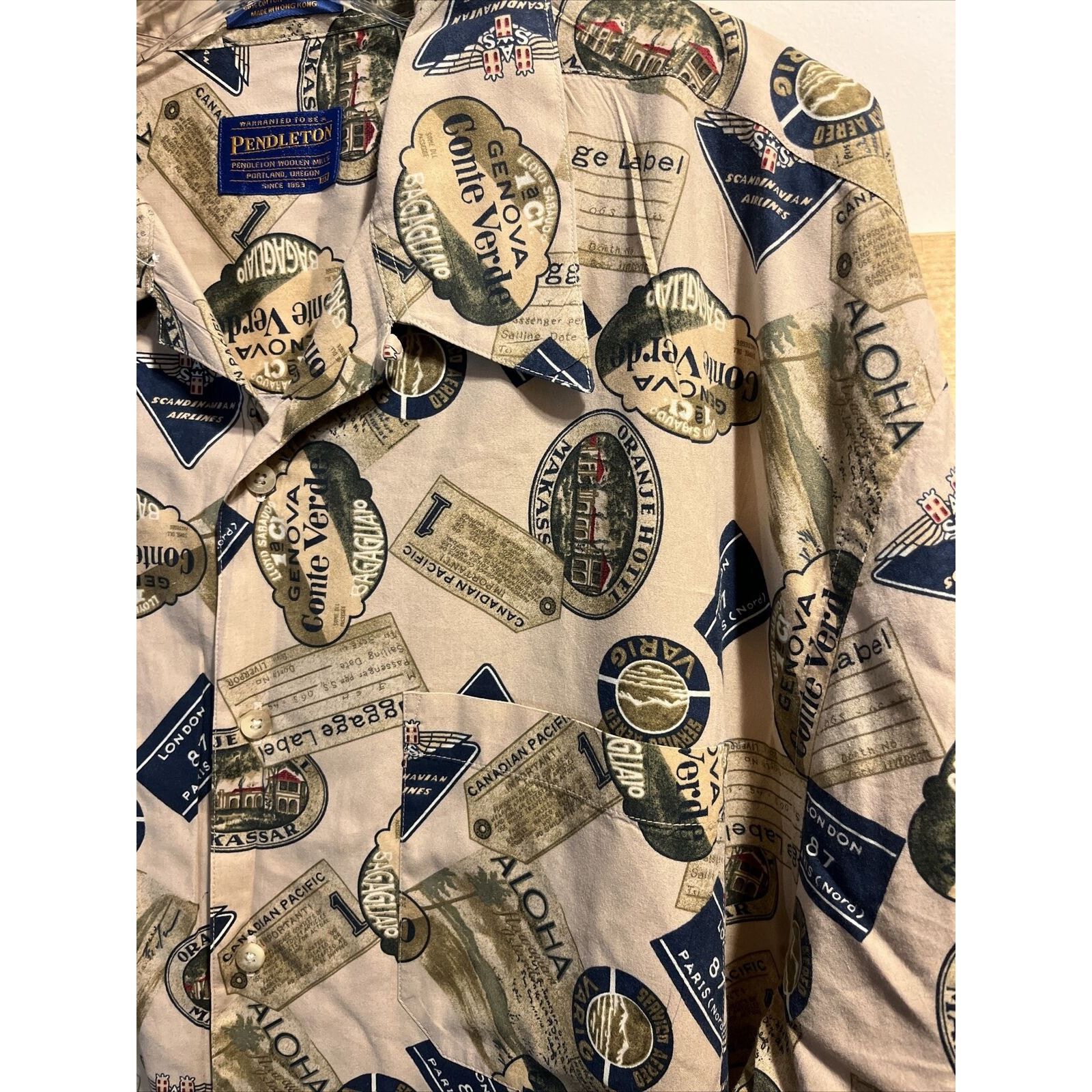 Pendleton Pendleton Men’s XL Beige Luggage Print Cotton Hawaiian Shirt Size US XL / EU 56 / 4 - 10 Thumbnail
