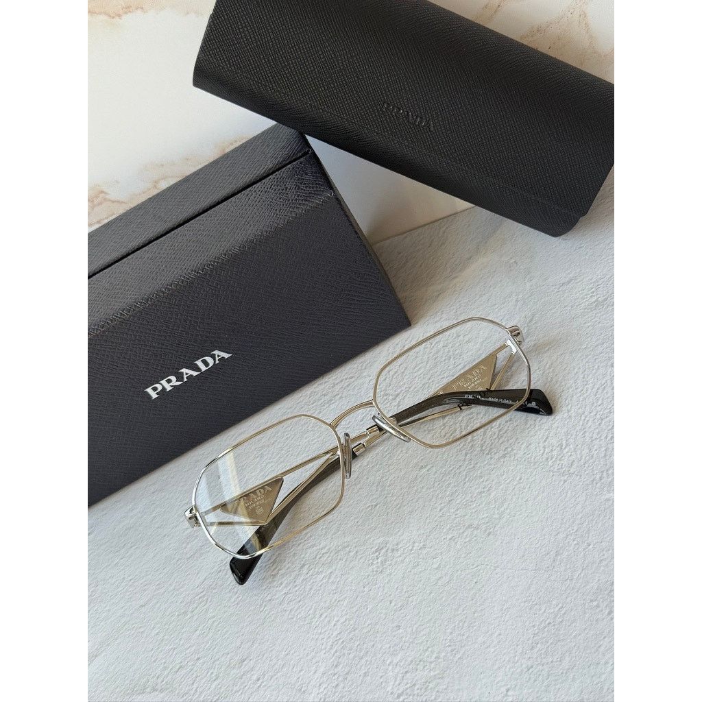 Prada NEW Prada PR A53V Silver Hexagon Unisex Eyeglasses Frames Size ONE SIZE - 2 Thumbnail