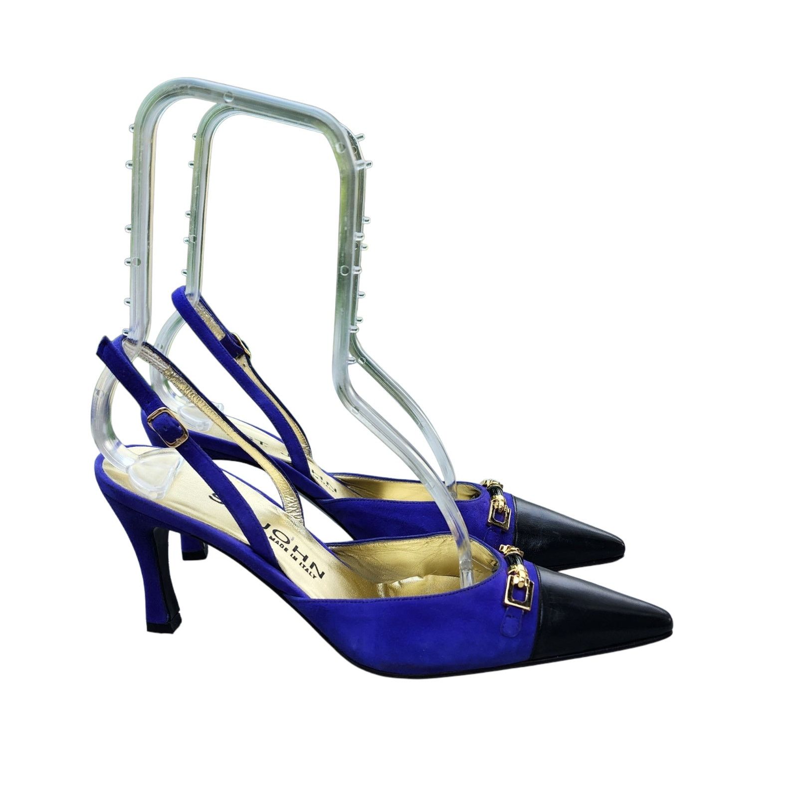 Designer St. John Two Tone Suede Leather Buckle Ankle Strap Heels 7 Size US 7 / IT 37 - 2 Thumbnail