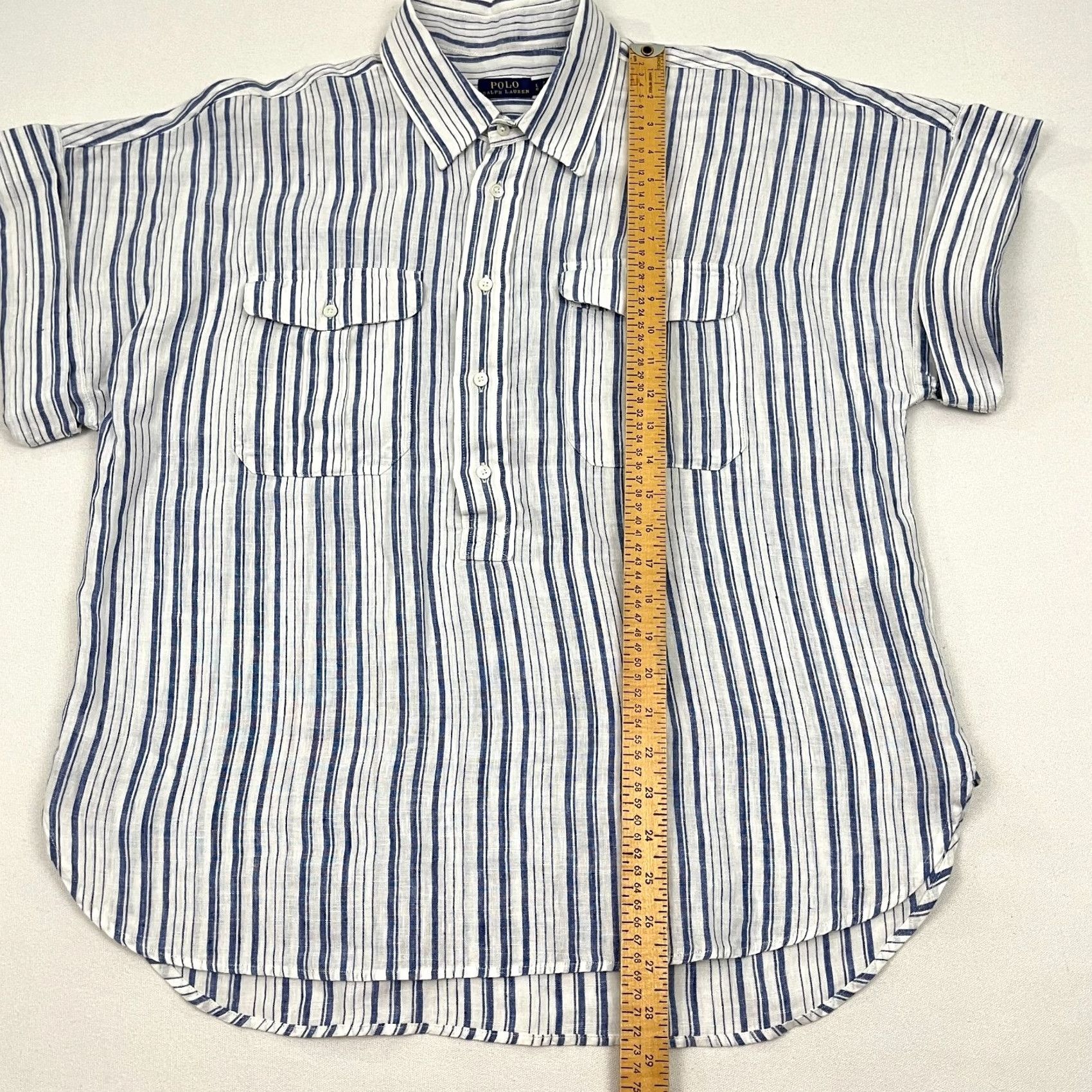 Polo Ralph Lauren VINTAGE Polo Ralph Lauren Blouse Womens L Oversized Popover Linen Blue White Beachy Prep Size L / US 10 / IT 46 - 4 Thumbnail