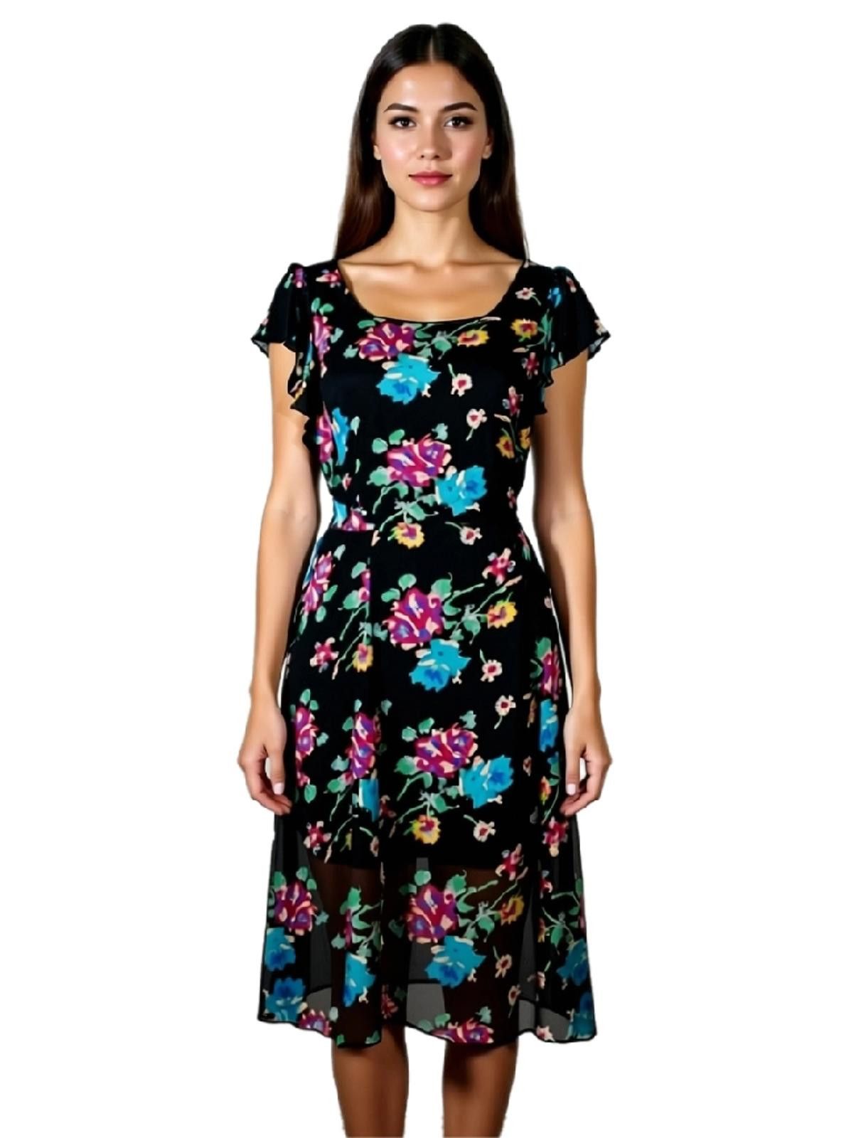 Johnny Was 4 Love Liberty Johnny Was Black Floral Silk Blend Mini Dress Size S / US 4 / IT 40 - 1 Thumbnail