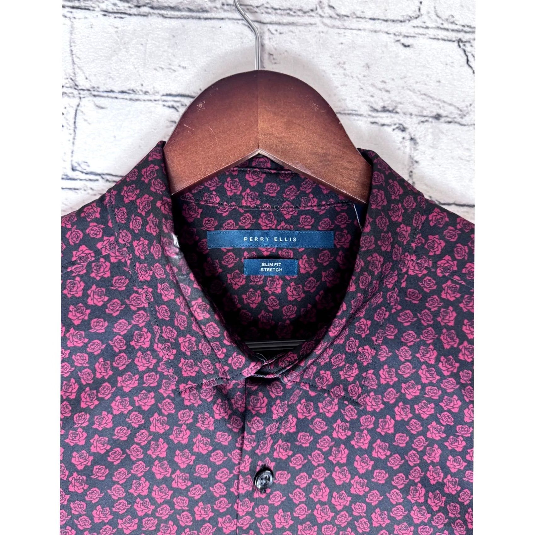 Perry Ellis Perry Ellis Shirt Men Rose Floral Button-Down Short Sleeve Slim Fit Stretch Size US L / EU 52-54 / 3 - 2 Thumbnail