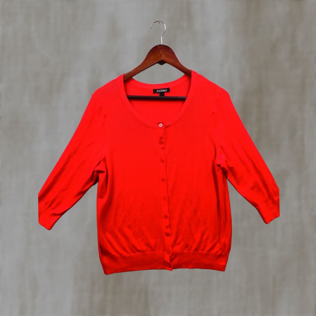 Vintage Roz & Ali Cardigan Womens Red 3/4 Sleeve Button Front Scoop Neck Large cardigan Size L / US 10 / IT 46 - 1 Thumbnail