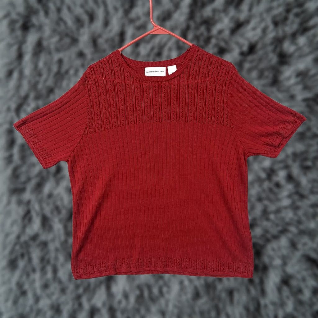 Vintage VINTAGE Alfred Dunner Sweater XL Red Short Sleeve Crew Neck Knit Open-Knit Yoke USA 80s 90s Retro Grandmacore Women Pullover Size XL / US 12-14 / IT 48-50 - 1 Thumbnail
