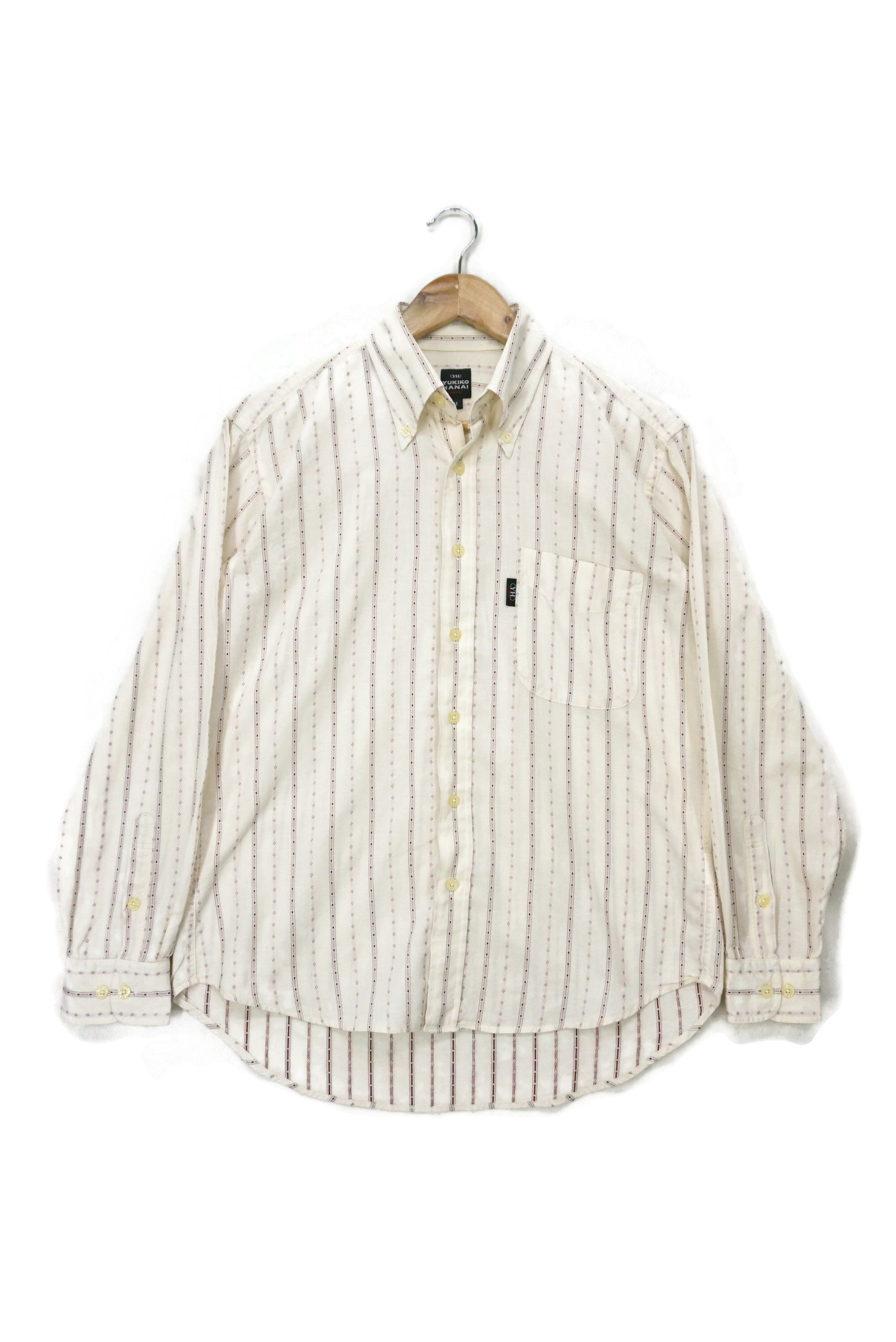 image of Yukiko Hanai Homme Vintage Stripe Button Down Shirt Size M in Beige, Men's