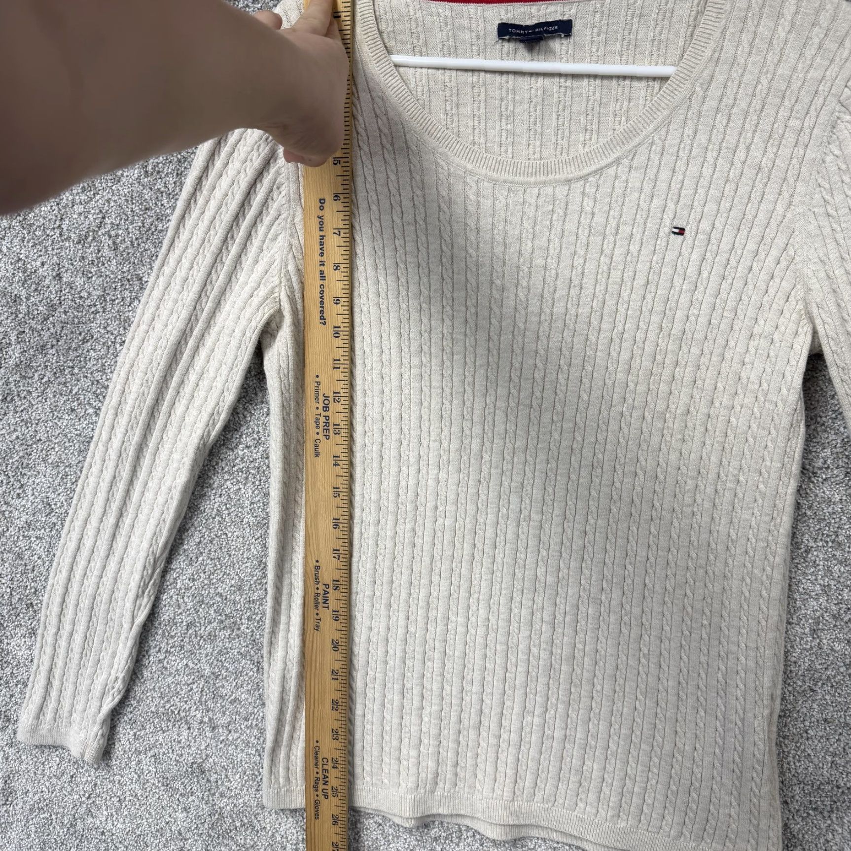 Tommy Hilfiger Tommy Hilfiger Sweater L Womens Beige Cable-Knit Raglan Long Sleeve Cotton Nylon Spandex Embroidered Logo Size L / US 10 / IT 46 - 2 Thumbnail