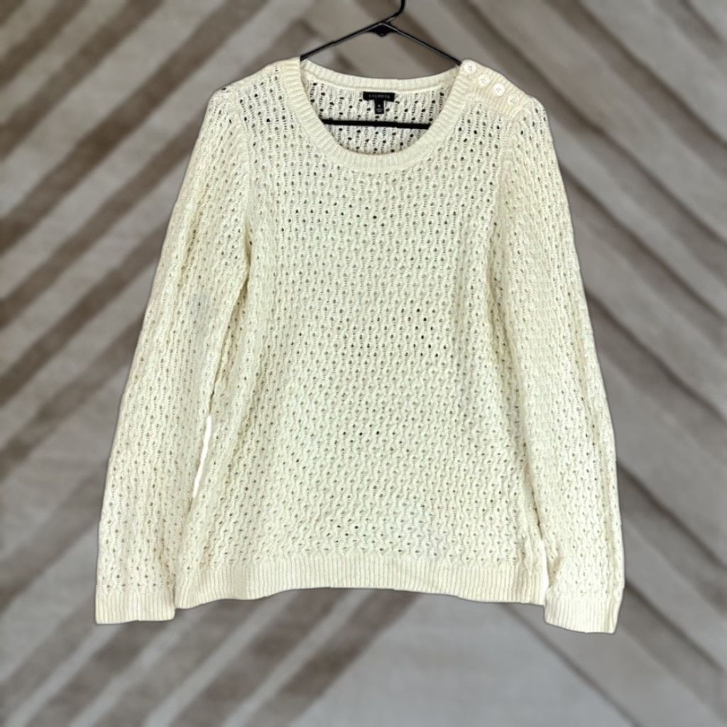 Talbots Talbots Sweater Cream Open Knit Long Sleeve M Women Casual Formal Travel Workwear Pullover Crew Neck Solid Knit Open-Knit Soft Stretch Size M / US 6-8 / IT 42-44 - 1 Thumbnail