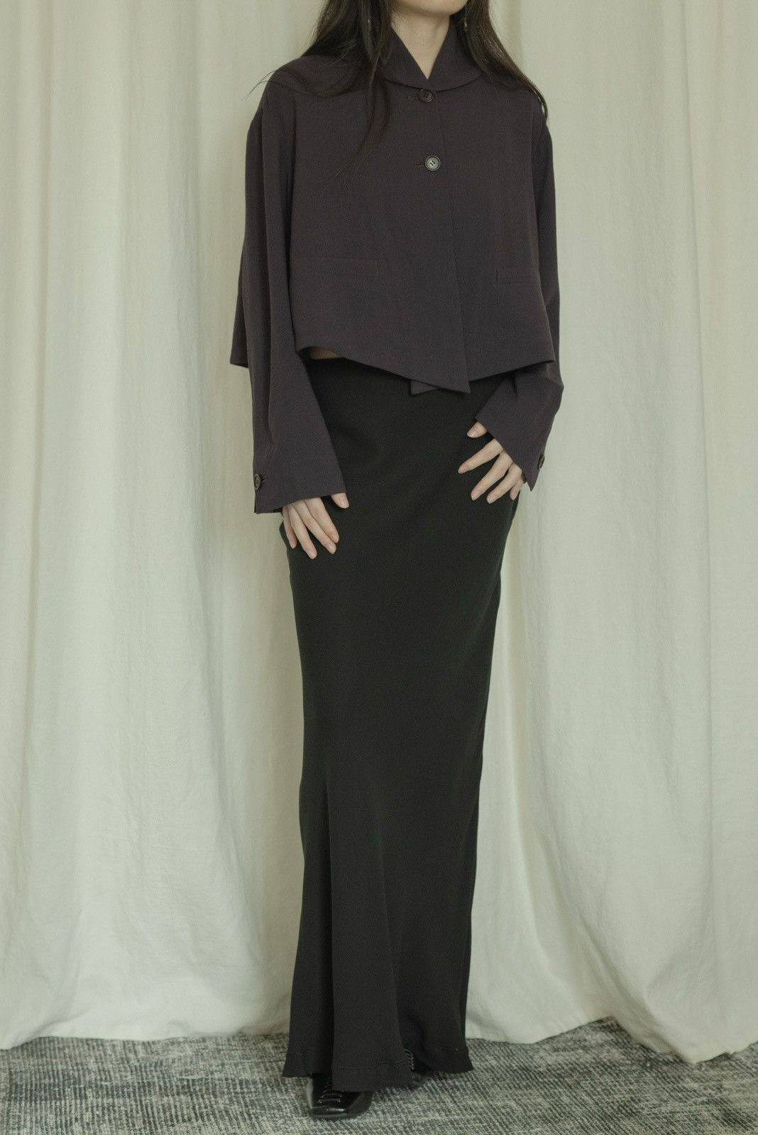Romeo Gigli Romeo Gigli 1990s Aubergine Wool Cropped A-Line Jacket Size S / US 4 / IT 40 - 5 Thumbnail