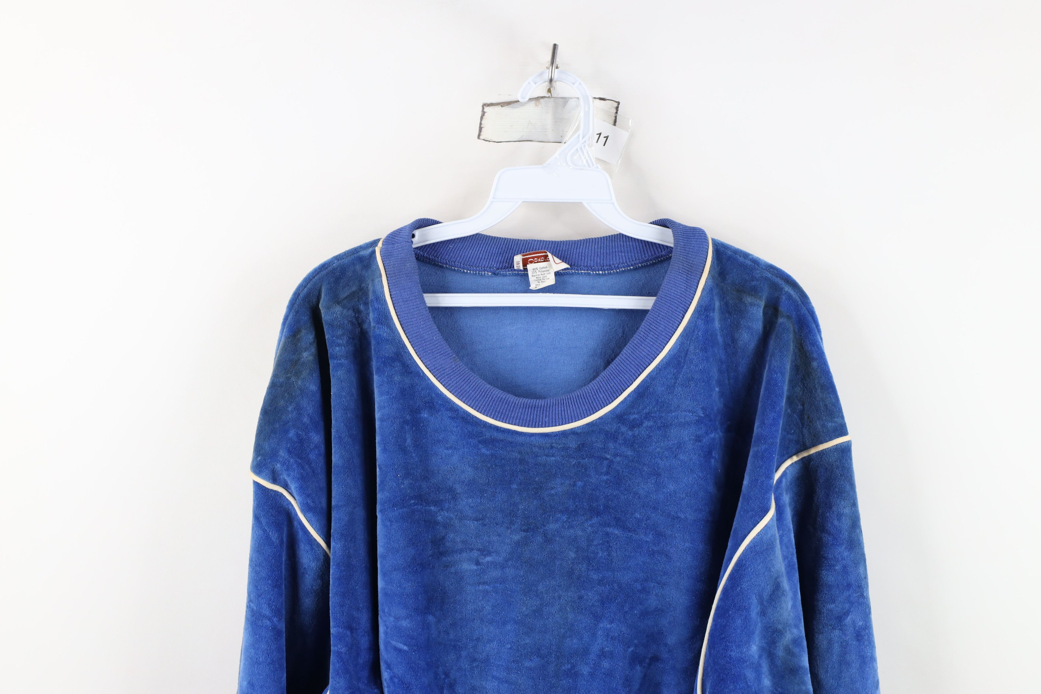 Vintage Vintage 70s Streetwear Velvet Velour Sweatshirt Blue USA Size US XL / EU 56 / 4 - 2 Thumbnail