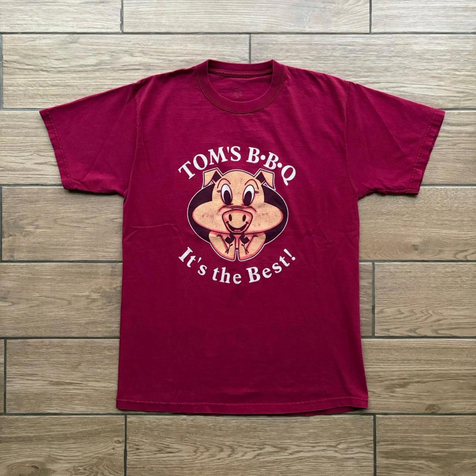 Other Y2K Burgundy Tom’s BBQ Pig Comedy Double Sided T-Shirt Size US M / EU 48-50 / 2 - 1 Thumbnail