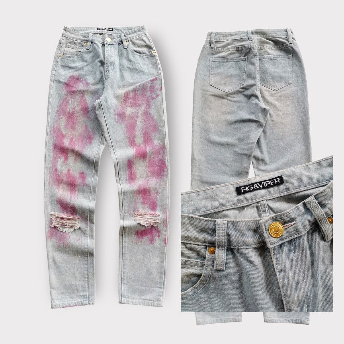Japanese Brand Fig Viper Art Distressed Jeans Size 26" / US 2 / IT 38 - 1 Thumbnail