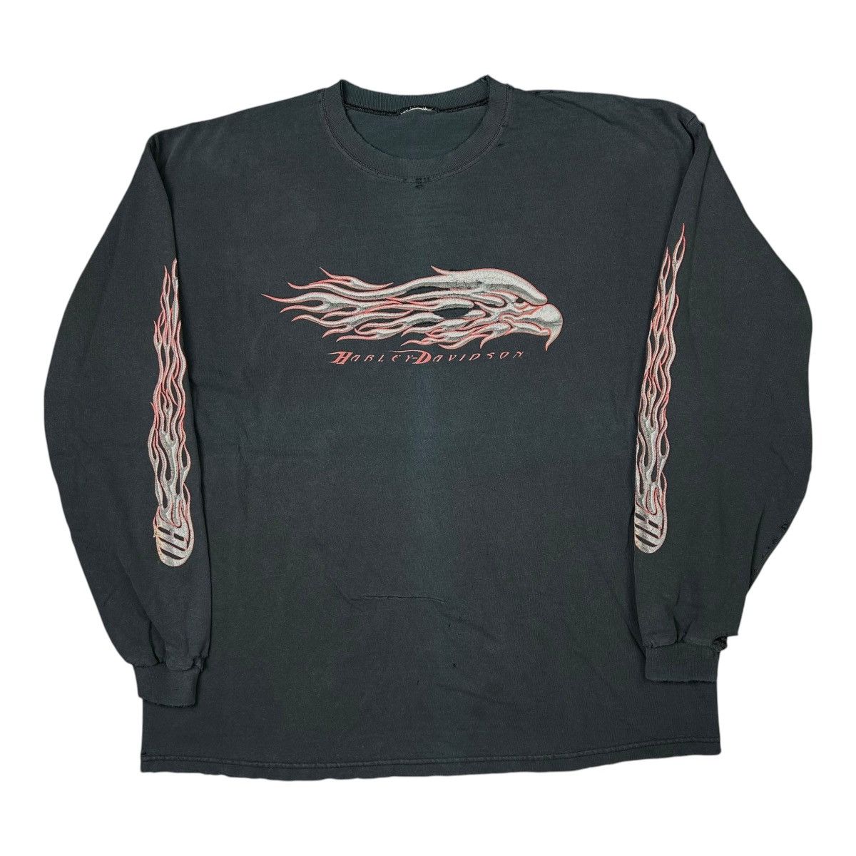 Harley Davidson Vintage Thrashed Harley Davidson Long Sleeve Flame Tee Size US XL / EU 56 / 4 - 1 Thumbnail